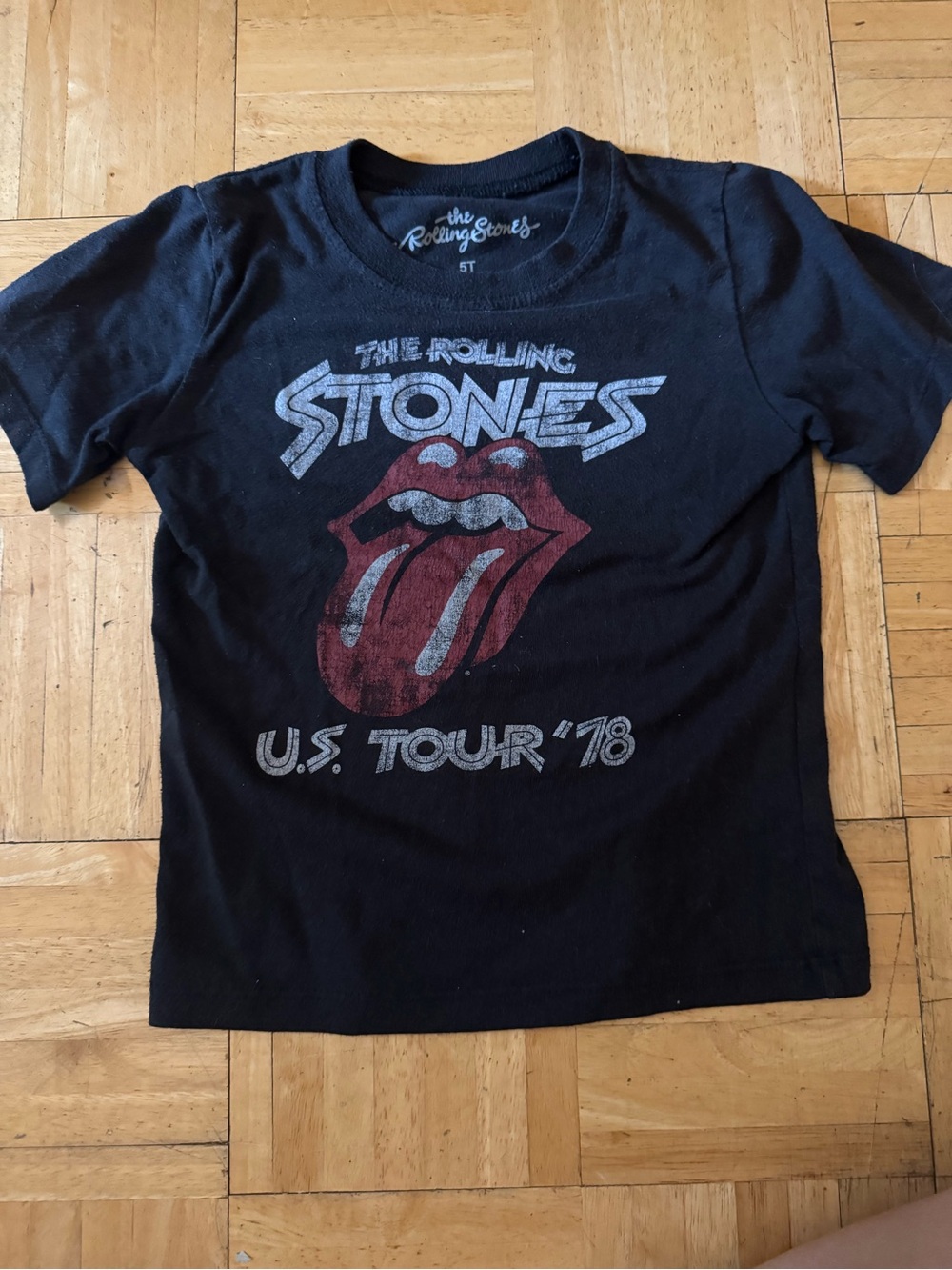the Rolling Stones Black Kids Tour Tee with Red Tongue Graphic